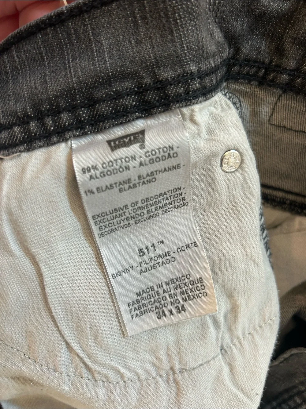Levi's 511 Skinny Jeans in Charcoal Gray 34x34
